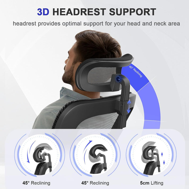 Office Chair Ergonomic with Lumbar Support Adjustable Armrests