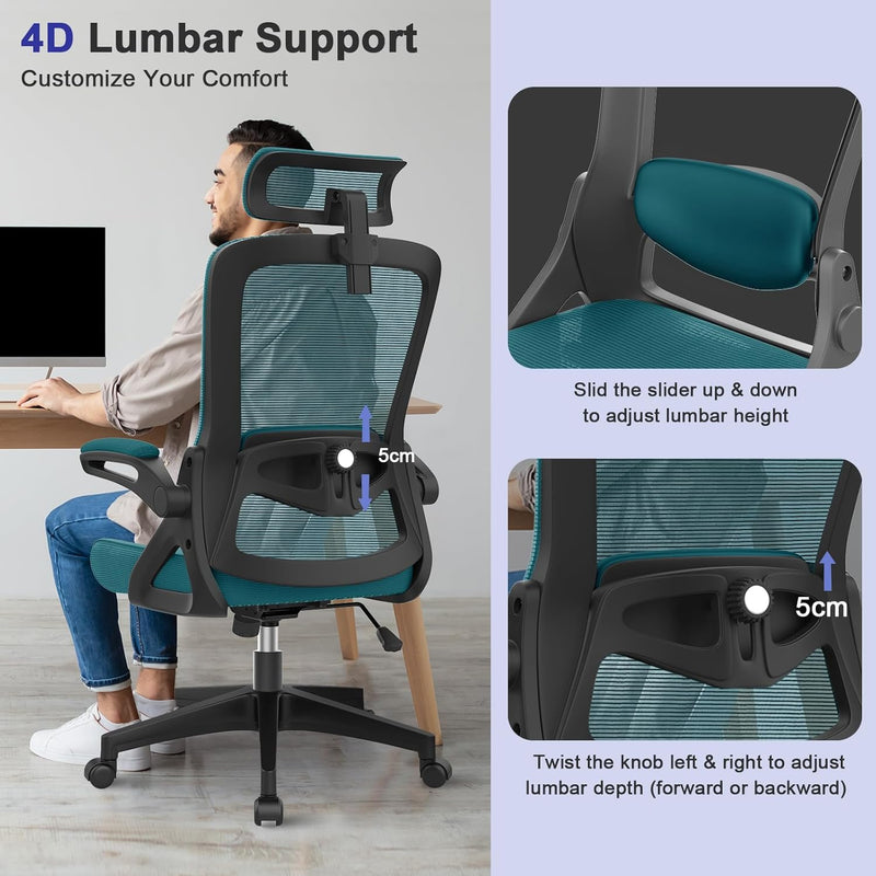 Office Chair Ergonomic with Lumbar Support Adjustable Armrests