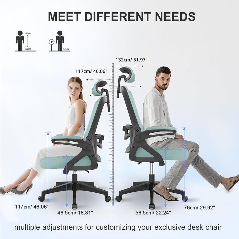 Office Chair Ergonomic with Lumbar Support Adjustable Armrests