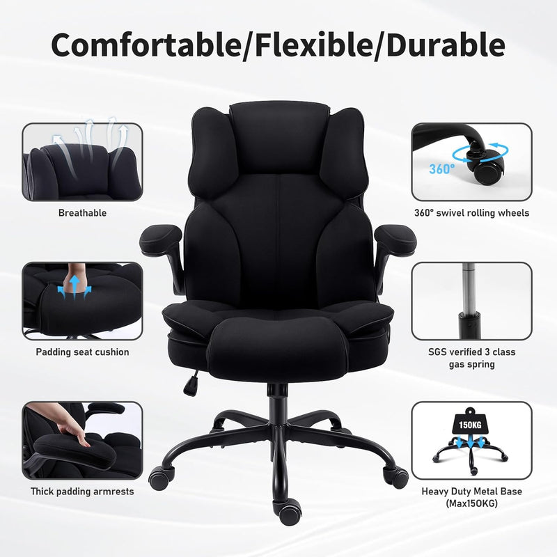 Office Chair Fabric Desk with Flip-Up Armrest