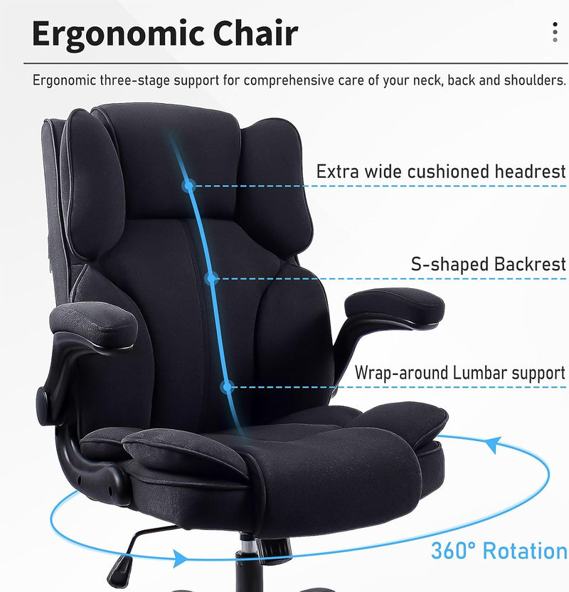 Office Chair Fabric Desk with Flip-Up Armrest