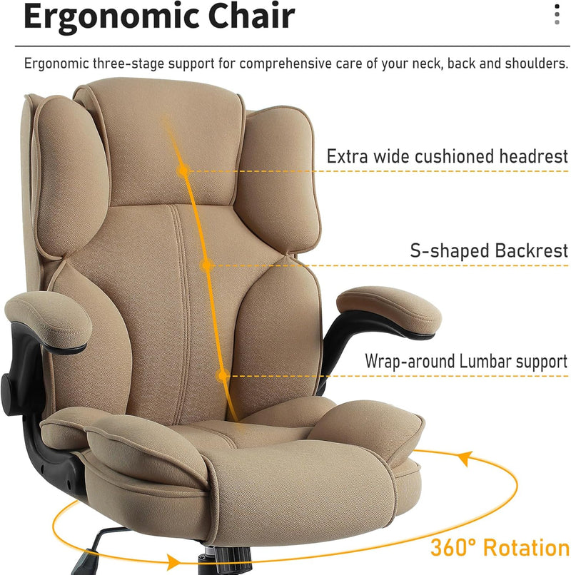 Office Chair Fabric Desk with Flip-Up Armrest