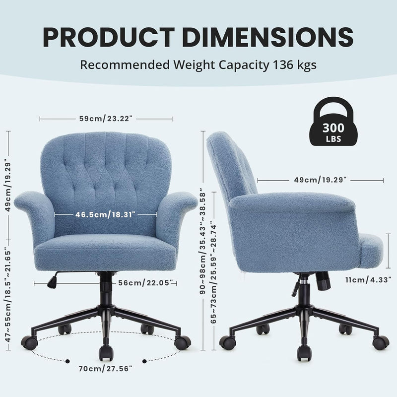 Office Chair Teddy Fleece Wide Desk with Wheels