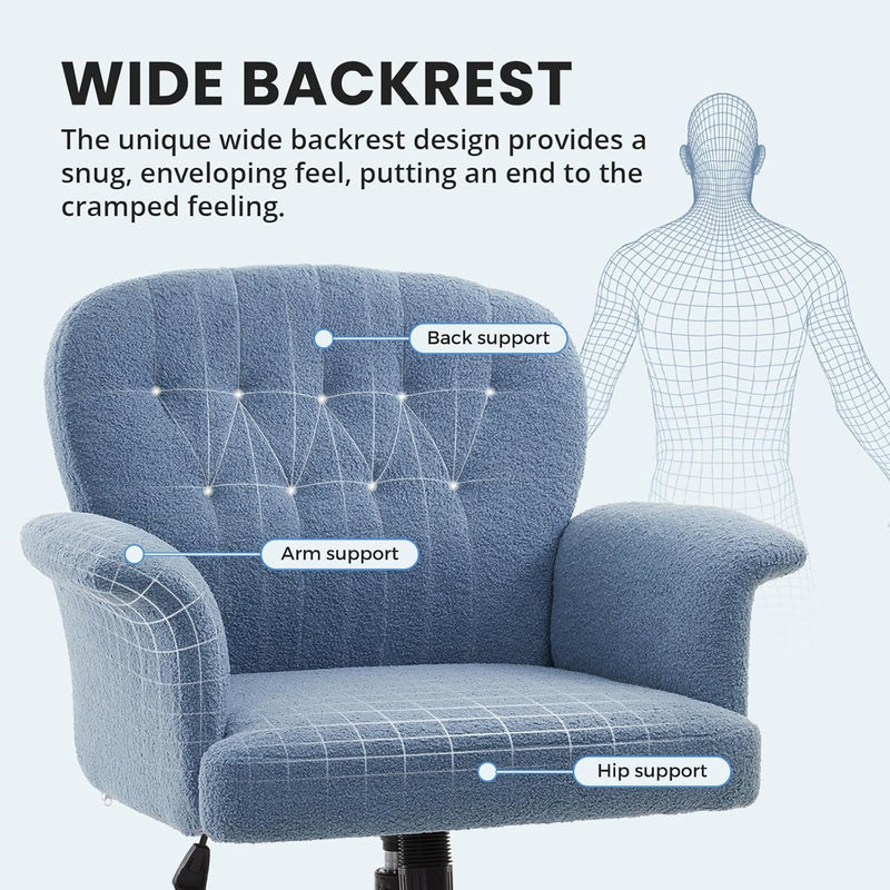 Office Chair Teddy Fleece Wide Desk with Wheels
