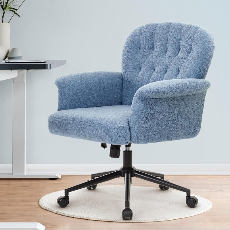Office Chair Teddy Fleece Wide Desk with Wheels