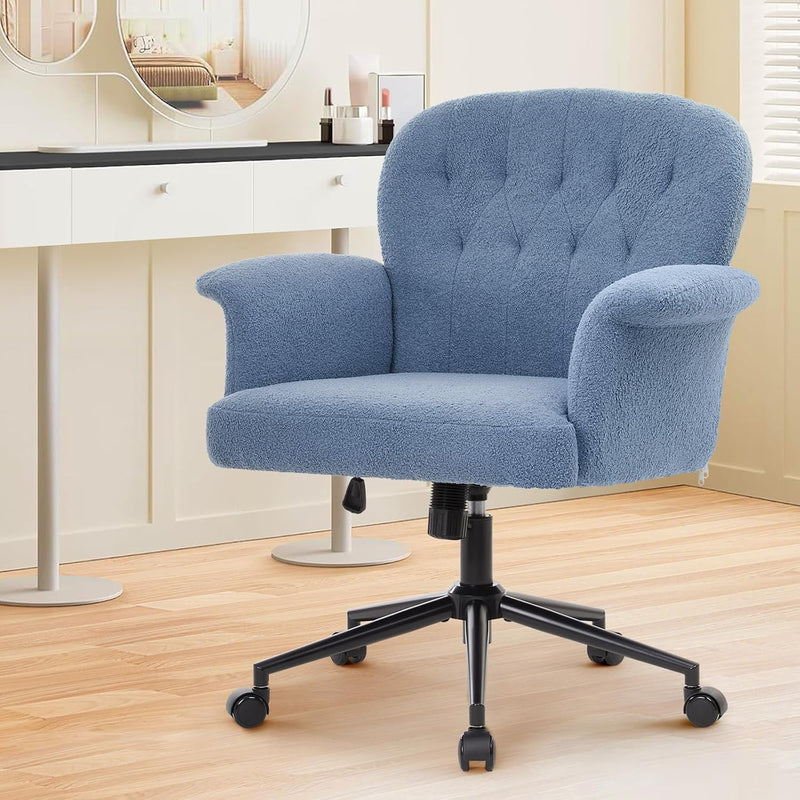Office Chair Teddy Fleece Wide Desk with Wheels