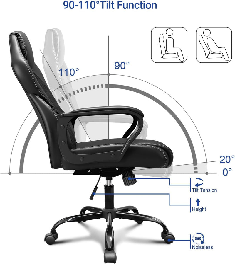 Office Chair PU Leather Ergonomic Computer Desk