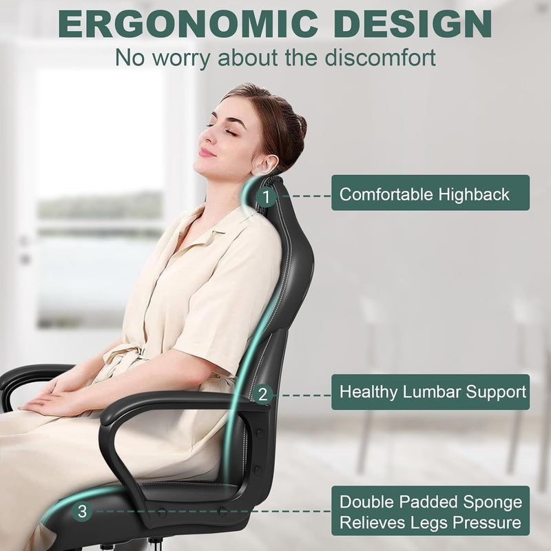 Office Chair PU Leather Ergonomic Computer Desk