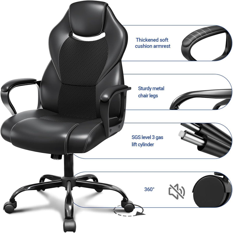 Office Chair PU Leather Ergonomic Computer Desk