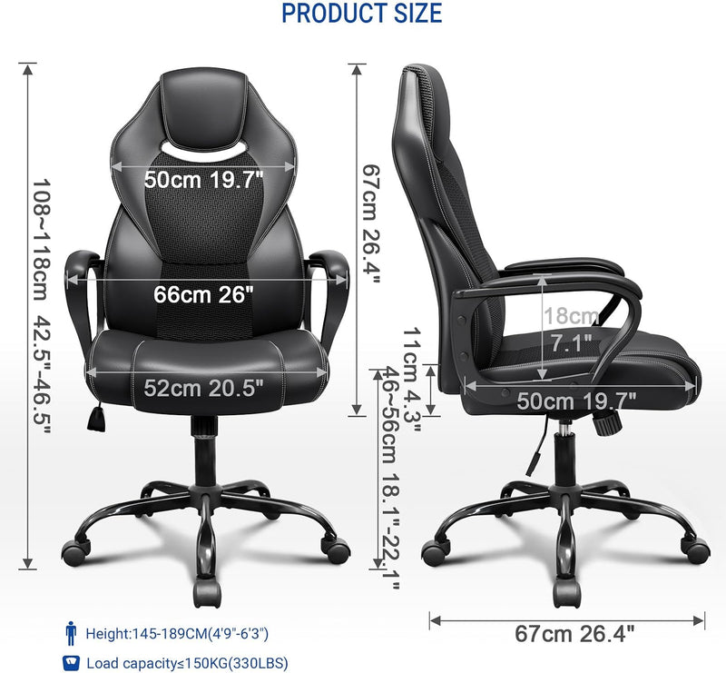 Office Chair PU Leather Ergonomic Computer Desk