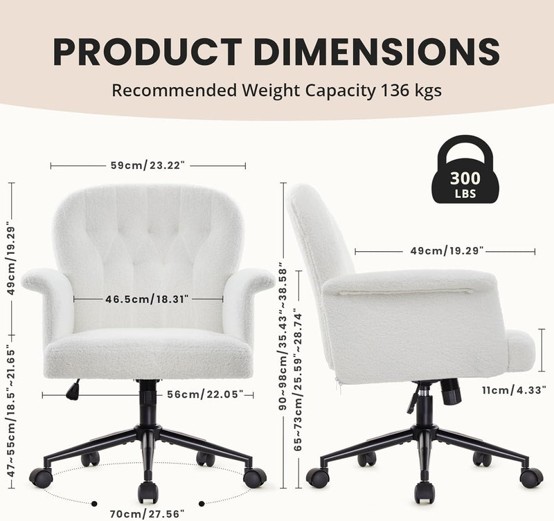 Office Chair Teddy Fleece Wide Desk with Wheels