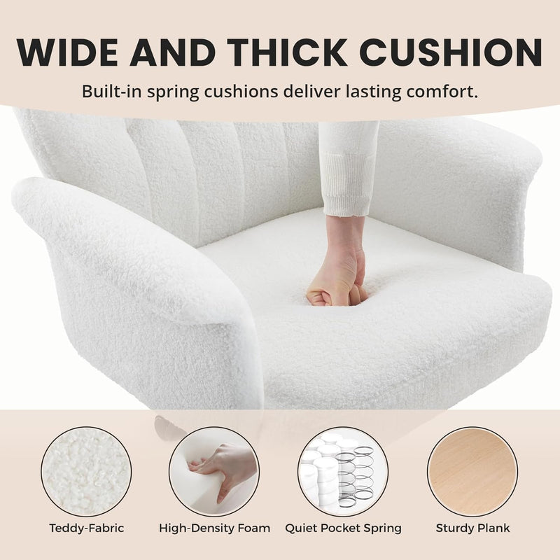 Office Chair Teddy Fleece Wide Desk with Wheels