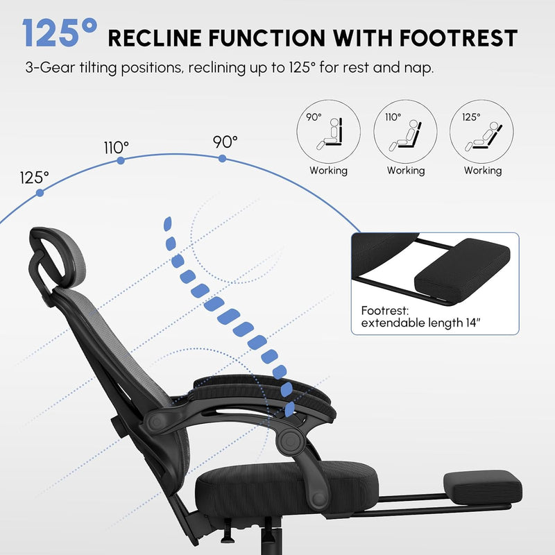 Office Chair with Footrest Headrest Ergonomic Computer