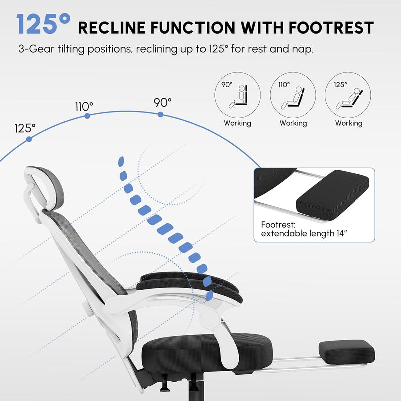 Office Chair with Footrest Headrest Ergonomic Computer