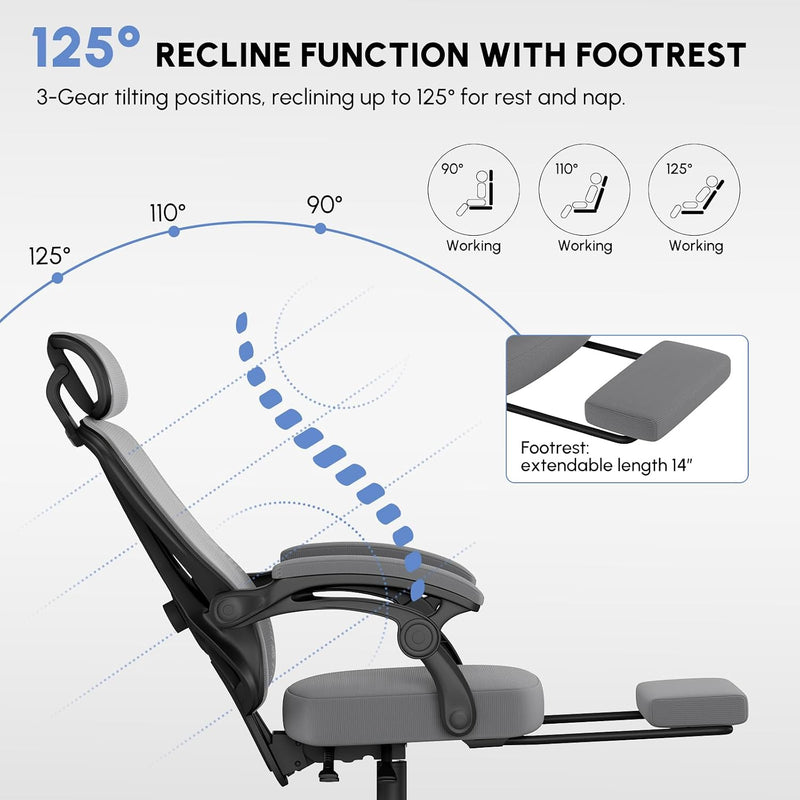 Office Chair with Footrest Headrest Ergonomic Computer