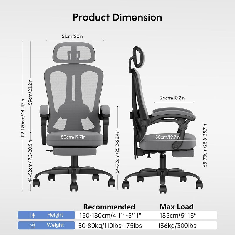 Office Chair with Footrest Headrest Ergonomic Computer