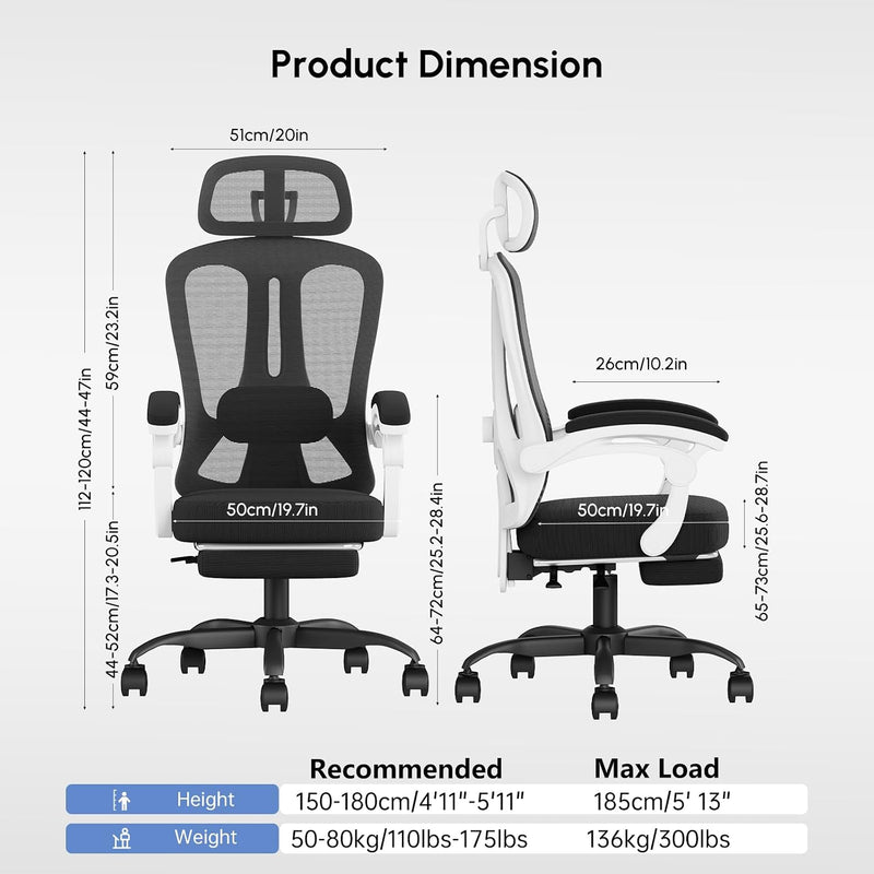 Office Chair with Footrest Headrest Ergonomic Computer
