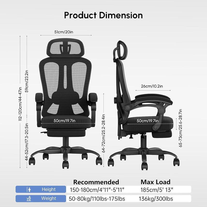Office Chair with Footrest Headrest Ergonomic Computer
