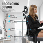 Office Chair with Headrest Mesh Desk Flip-Up Armrests