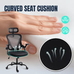 Office Chair with Headrest Mesh Desk Flip-Up Armrests