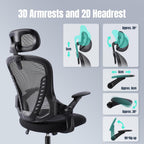 Office Chair with Headrest Mesh Desk Flip-Up Armrests