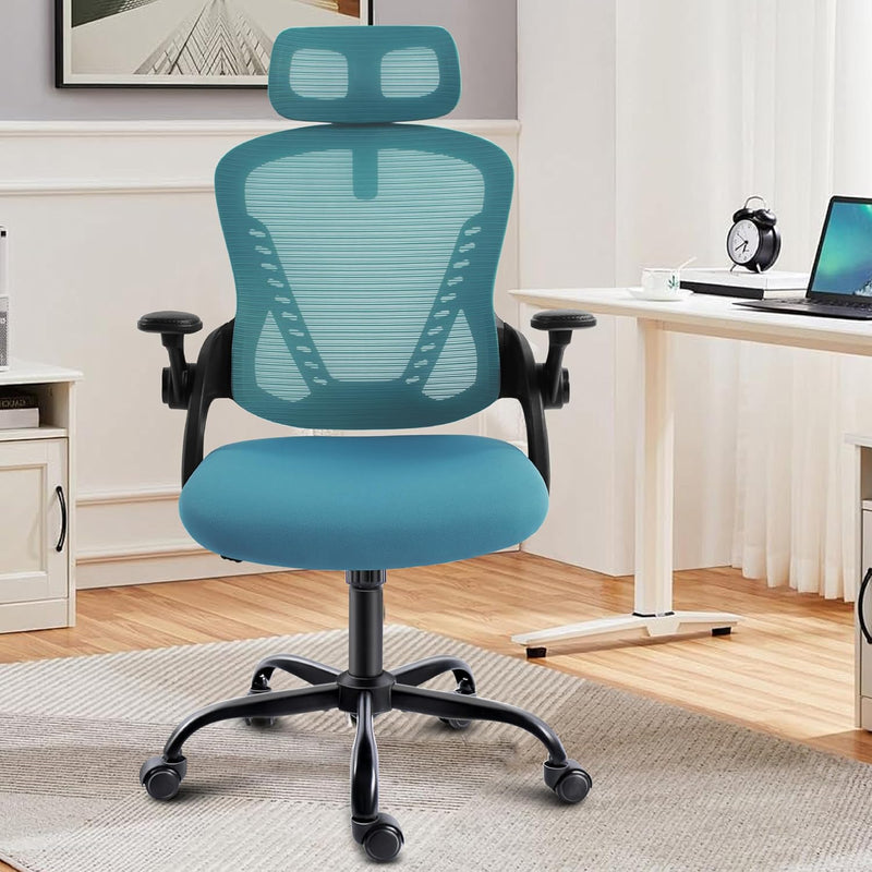 Office Chair with Headrest Mesh Desk Flip-Up Armrests