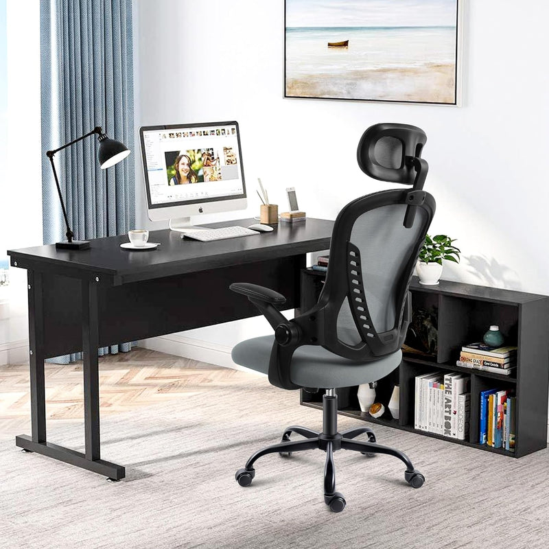 Office Chair with Headrest Mesh Desk Flip-Up Armrests
