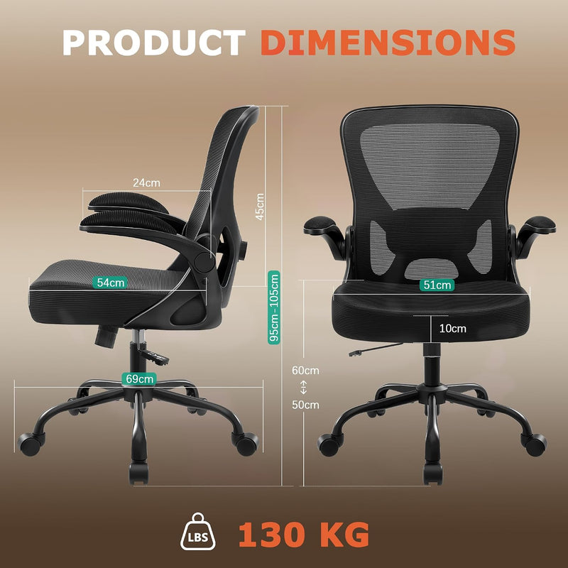 Ergonomic Mesh Office Chair with Flip-Up Armrests
