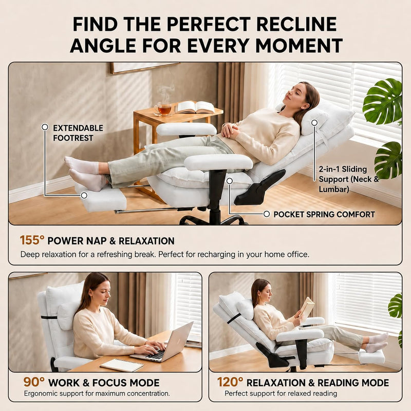 Office Chair with Pocket Spring Cushion Ergonomic Fabric