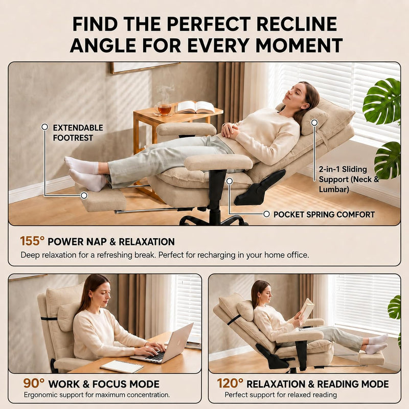 Office Chair with Pocket Spring Cushion Ergonomic Fabric