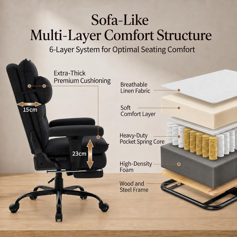 Office Chair with Pocket Spring Cushion Ergonomic Fabric