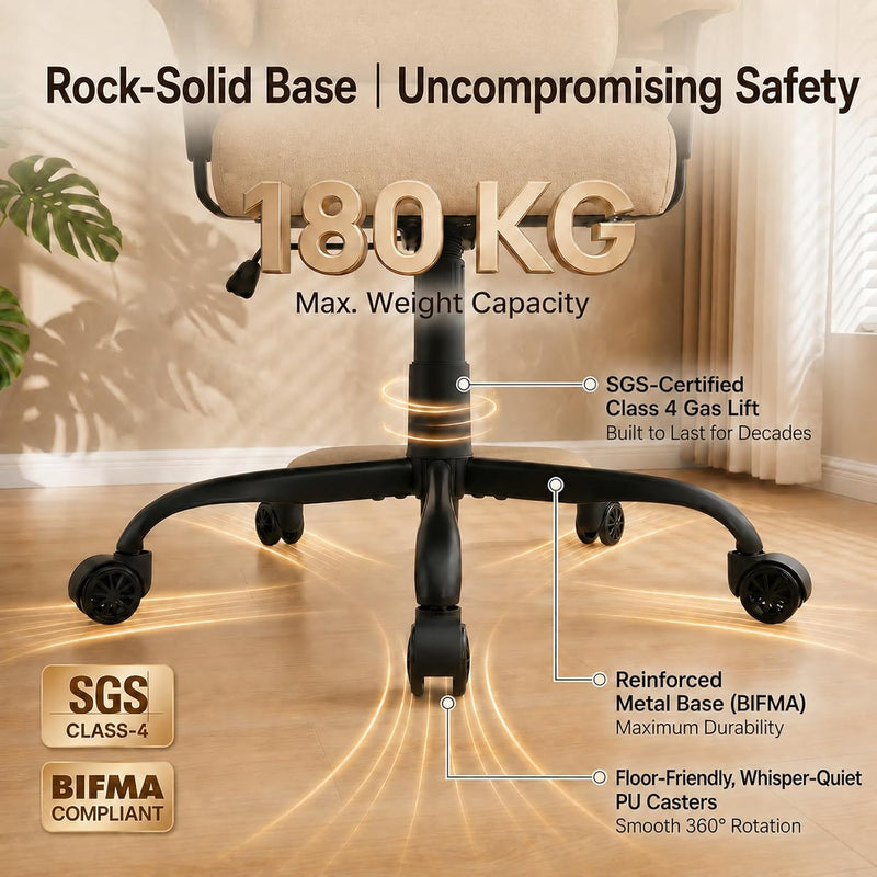 Office Chair with Pocket Spring Cushion Ergonomic Fabric