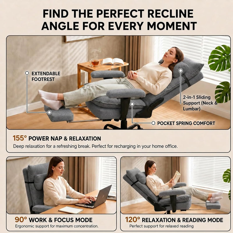 Office Chair with Pocket Spring Cushion Ergonomic Fabric