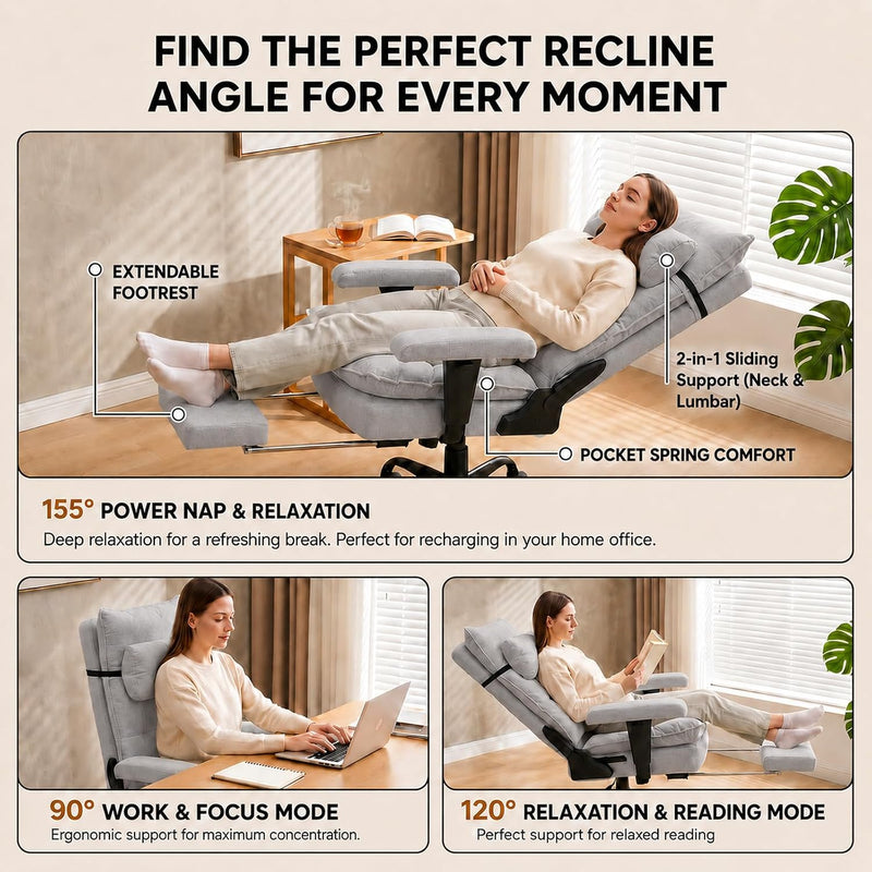 Office Chair with Pocket Spring Cushion Ergonomic Fabric