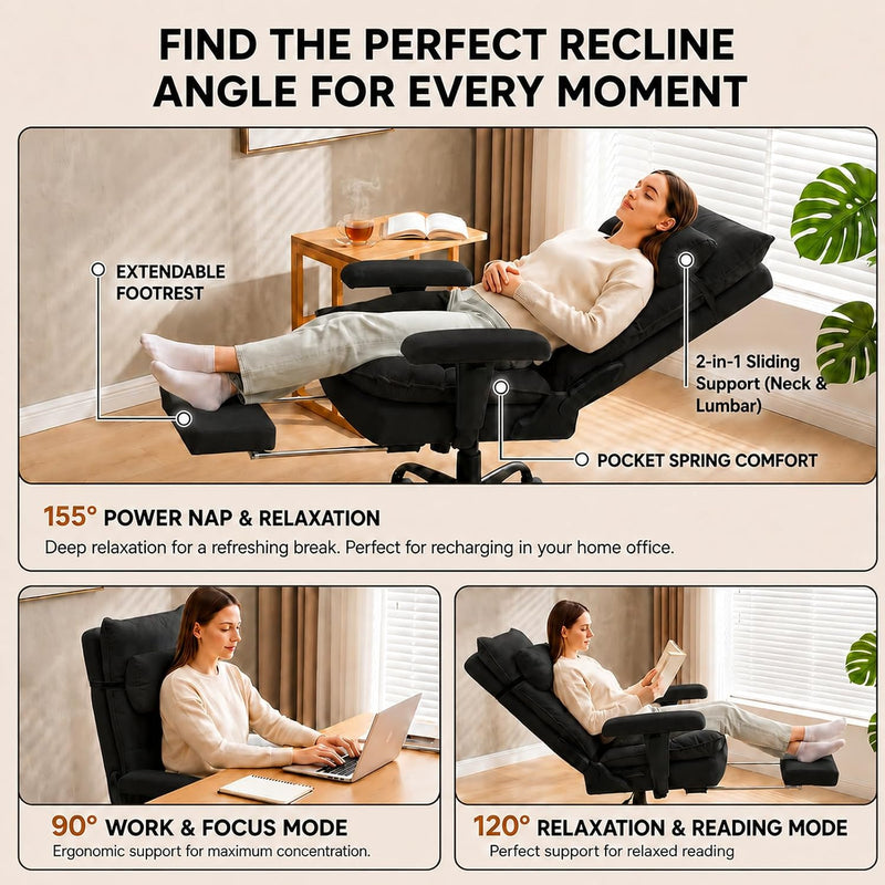 Office Chair with Pocket Spring Cushion Ergonomic Fabric