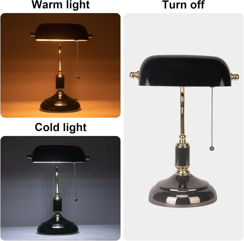Office Desk Lamp Vintage Glass Table with Brass