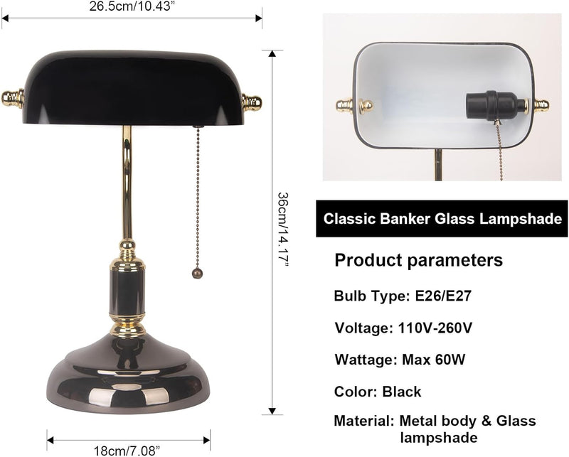 Office Desk Lamp Vintage Glass Table with Brass