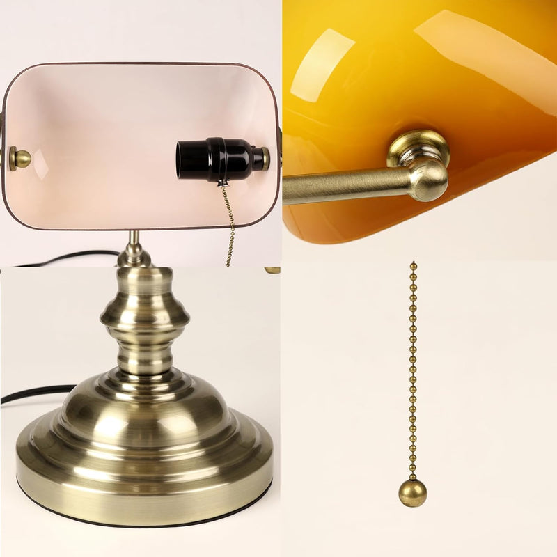 Office Desk Lamp Vintage Glass Table with Brass