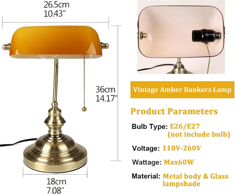 Office Desk Lamp Vintage Glass Table with Brass