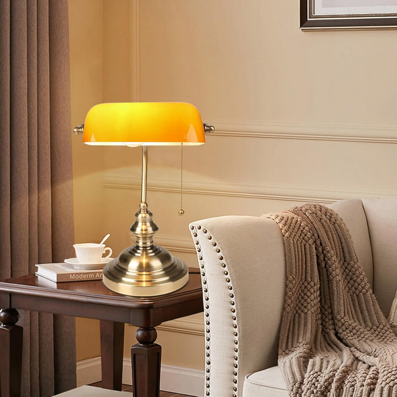 Office Desk Lamp Vintage Glass Table with Brass