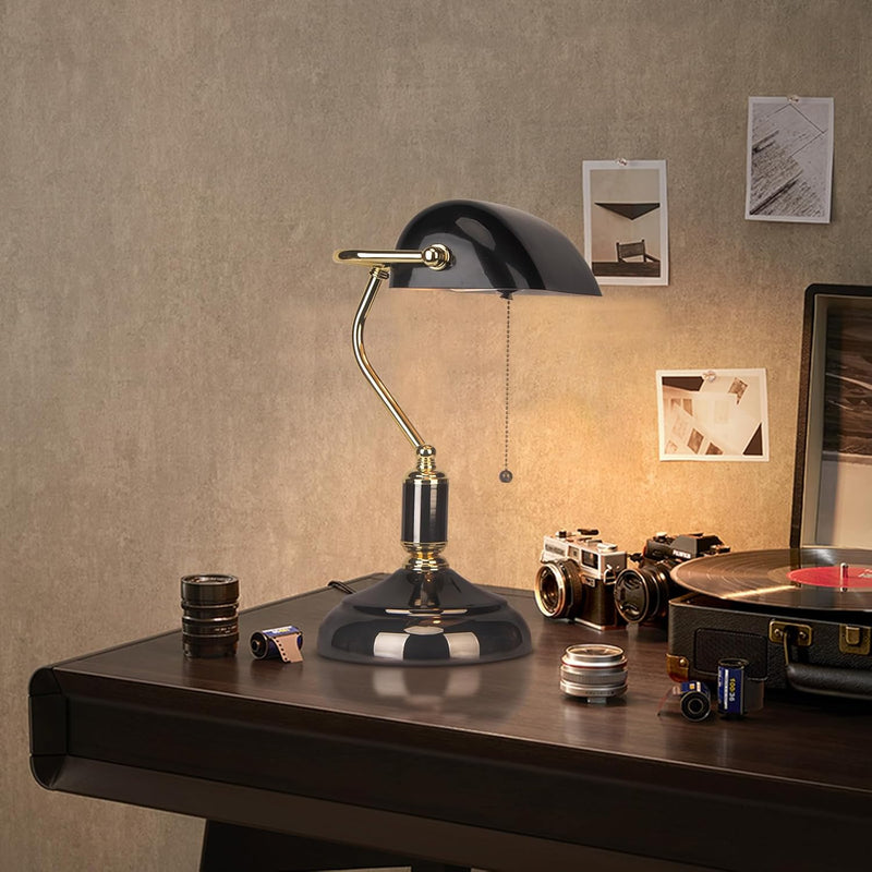 Office Desk Lamp Vintage Glass Table with Brass