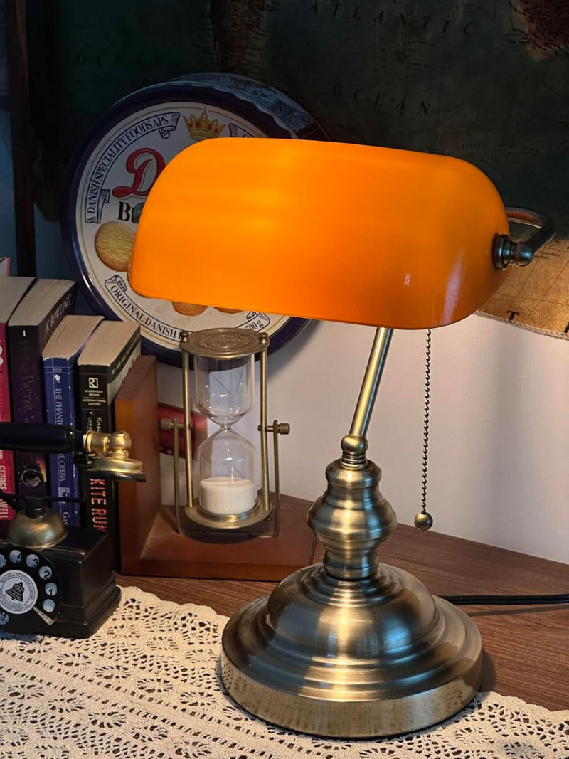 Office Desk Lamp Vintage Glass Table with Brass