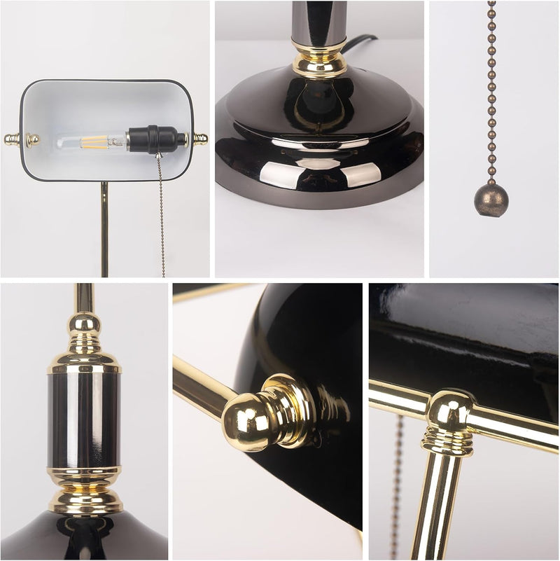 Office Desk Lamp Vintage Glass Table with Brass