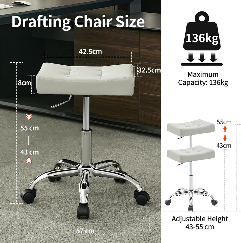 Office Stool with Wheels Faux Leather Workbench
