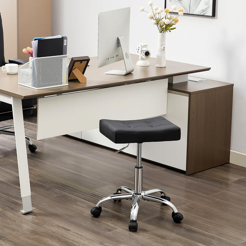 Office Stool with Wheels Faux Leather Workbench