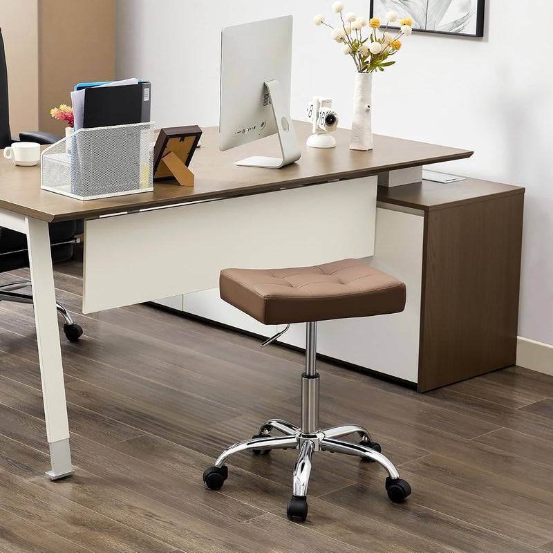 Office Stool with Wheels Faux Leather Workbench