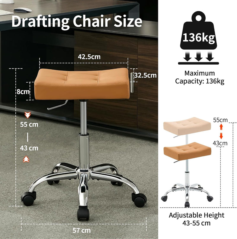 Office Stool with Wheels Faux Leather Workbench