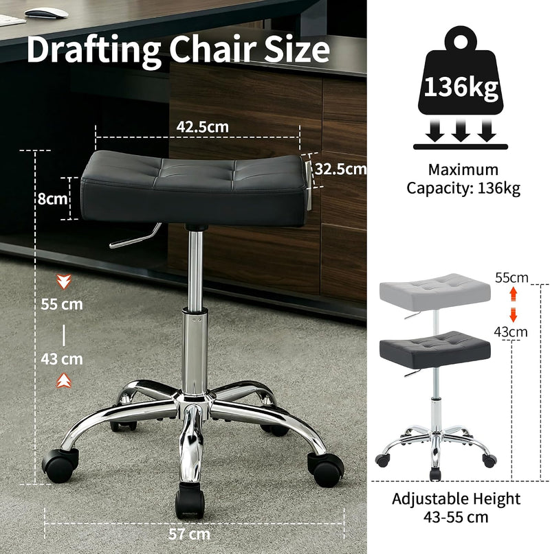 Office Stool with Wheels Faux Leather Workbench