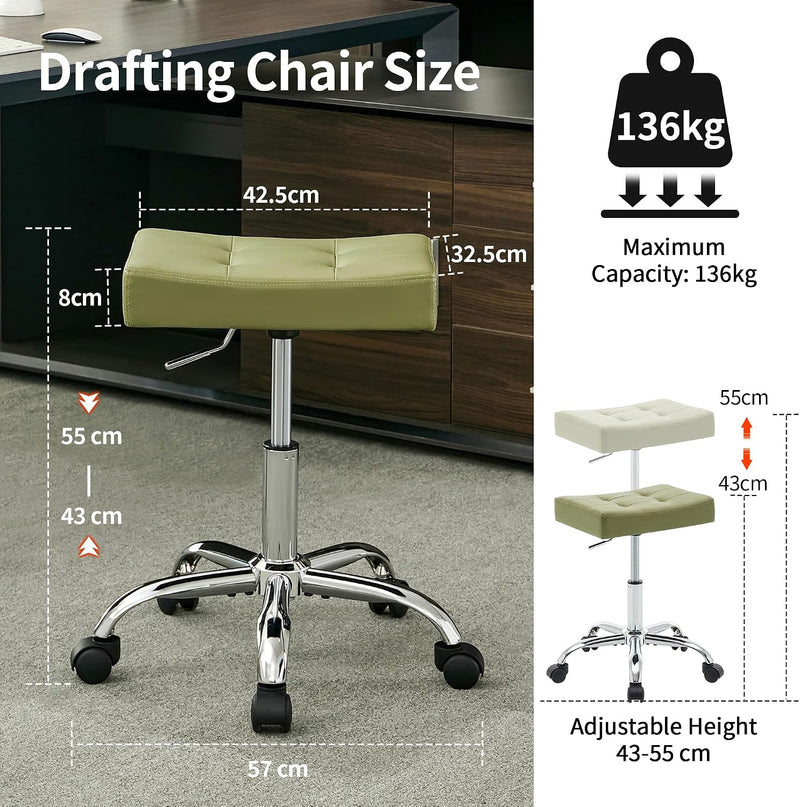 Office Stool with Wheels Faux Leather Workbench