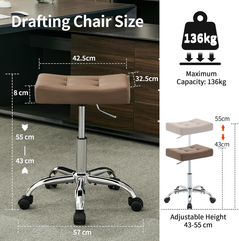Office Stool with Wheels Faux Leather Workbench